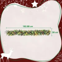 Ghirlanda Natalizia 180 cm con Rami Innevati e 30 Luci Bianche, Pigne e Bacche per Interni