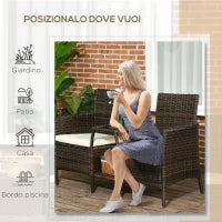 Set da Giardino in Rattan con 2 Sedie Moderne e Tavolino da Caffè, 138x60x87 cm, Marrone