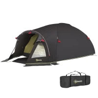 Tenda a Tunnel per 2-4 Persone con Finestre Laterali e Gancio, in Poliestere 190T e PE, 3.3x1.9x1.2 m, Nero