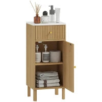 Mobiletto per bagno, con piano effetto marmo e cassetto 36 x 30 x 80 cm, Rovere