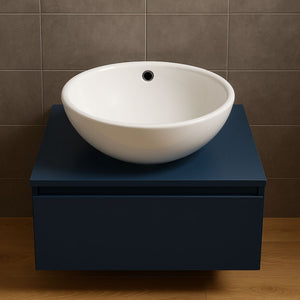 Lavabo da appoggio ceramica bianco tondo lavello arredo bagno cm 42x42x17,5