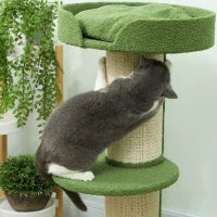 Albero per Gatti 91cm Albero Gioco con Letto per Gatti, Piattaforma Lana d'Agnello Verde