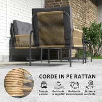 Salotto da Giardino 4 Pezzi in Rattan con Divano, Chaise Longue, Poltrona e Tavolino con Cuscini, Grigio