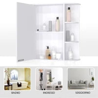 homcom Specchio Bagno Contenitore, Armadietto Bagno con Specchio, Anta Centrale e Mensole in Legno Bianco (66 x 17 x 63 cm)