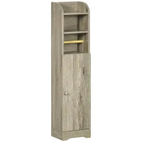 kleankin Mobile Bagno in Truciolato con 2 Ripiani e Armadietto a 2 livelli, 23x18x100cm, Grigio