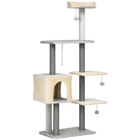 Tiragraffi per Gatti Alto 156cm con Lettino, Casetta e Pali Tiragraffi in Sisal