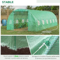 Serra da Giardino con Porta Avvolgibile e 12 Finestre in Acciaio e PE, 8×3×2m, Verde