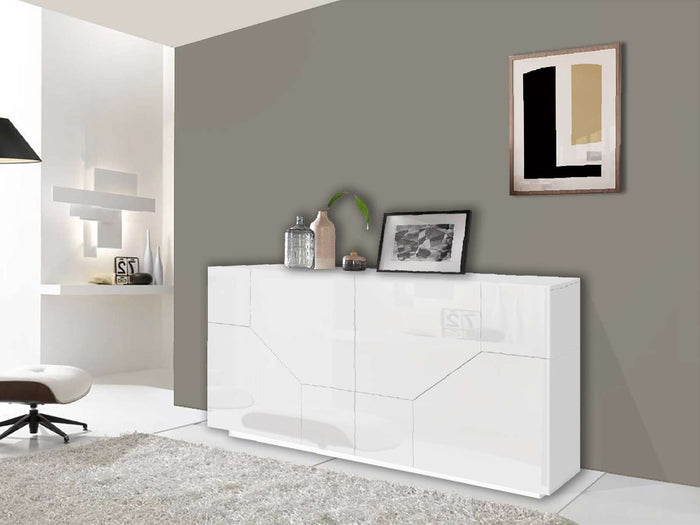 Credenza 200x43cm mobile cucina soggiorno 4 vani bianco Hariett