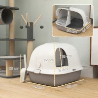 Lettiera per Gatti Chiusa con Gattaiola e Paletta, in PP, 58x46x39 cm, Grigio Chiaro e Bianco