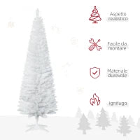 Albero di Natale Slim Artificiale 180 cm con Rami Realistici, Albero di Natale Alto e Stretto con Base Pieghevole, Bianco