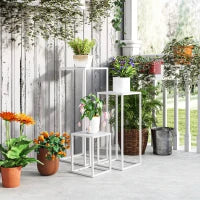 Set di 3 supporti per piante quadrato in metallo impilabile interno ed esterno, per giardino, balcone, casa, bianco