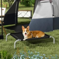 Lettino per Cani Rialzato con Seduta Traspirante, in Metallo e Tessuto, 90x65x20 cm, Nero e Argento