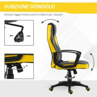 Sedia Gaming Ergonomica, Poltrona da Ufficio Girevole con Rotelle in Similpelle Nera e Gialla, Altezza Regolabile