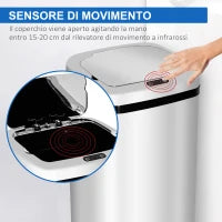 Pattumiera ad Apertura Automatica con Sensore a Infrarossi, in Acciaio Inox, 50L, Colore: Argento