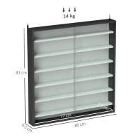 Bacheca Portaoggetti a 5 Ripiani Regolabili in Legno con Ante in Vetro, 80x9.5x83 cm, Bianco e Nero