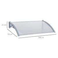 Pensilina da Esterno 140x70x21 cm in Plastica e Alluminio per Balconi, Porte e Finestre, Grigio