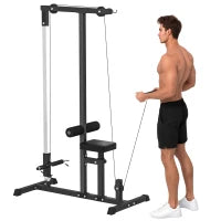 Stazione Fitness Pull Down da Casa con Panca e Cavo Regolabile, in Acciaio 107x120x190cm Nero
