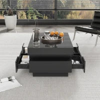 Tavolino da Salotto con Striscia LED Integrata, 4 Cassetti Frontali e Posteriori, Nero