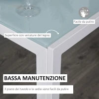 Set 5 Pezzi con 1 Tavolo e 4 Sedie per Cucina o Sala da Pranzo in Finta Pelle, Metallo e Vetro Temperato, Bianco