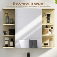 Specchiera Bagno con Armadietto a 2 Ripiani e 6 Vani Aperti, 80x20x59 cm, Legno