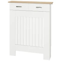 Copritermosifone a Doghe Antiribaltamento con Cassetto, in Legno, 78x19x97 cm, Bianco