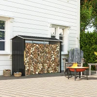 Legnaia con Struttura in Acciaio Galvanizzato e Base rialzata, 240x 86x160cm, Nero