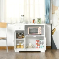 Mobile Portamicroonde, Buffet da Cucina, Armadio Portaspezie, per Cucina, Sala da Pranzo, Vetro Temperato e Legno, 90 x 40 x 82 cm, Bianco
