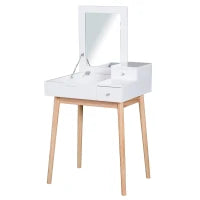 Camerino Design Scandinavo Tavola Da Trucco Multi-rangements Miroir Pieghevole 60L x 50l x 86H cm Pino E MDF Bianco