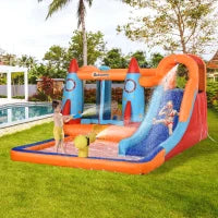 Castello Gonfiabile per Bambini Piscina con Scivolo e Trampolino, Pompa Elettrica, 350x250x185cm, Multicolore