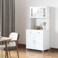 Mobile Cucina Moderno con 2 Armadietti, Ante in Vetro e Mensole Regolabili, 80x48x170 cm, Bianco
