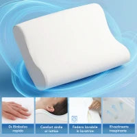Cuscino Cervicale in Memory Foam a Doppia Altezza con Copertura Rimovibile, 60x40x10/12 cm, Bianco Crema