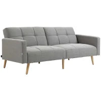 Divano Letto Matrimoniale con Tessuto Traspirante Effetto Lino e Schienale Regolabile, 205x88x80 cm, Grigio