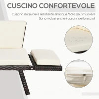 Divano 2 Posti con Braccioli Estensibili da Giardino Rattan 129x63x67cm Bianco, Marrone