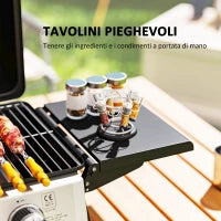 Barbecue a Gas Portatile con 2 Bruciatori e Coperchio con Termometro, Nero