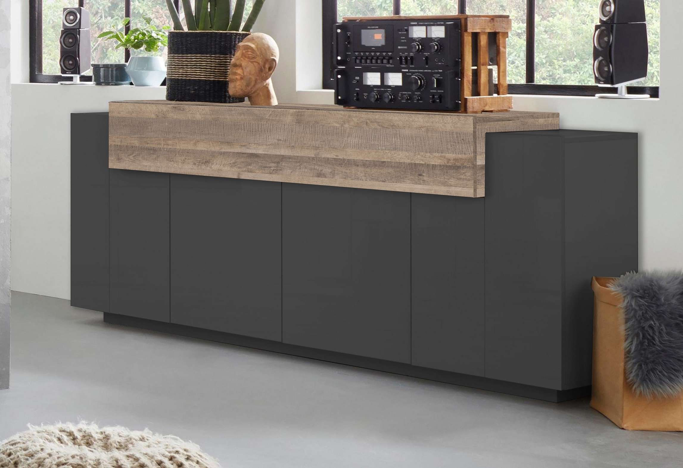 Mobile CORO L 200 x H 85.5 x P 45 cm grigio e rovere