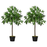 Set di 2 Alberi di Alloro in Vaso Artificiali Altezza 90cm per Interni ed Esterni
