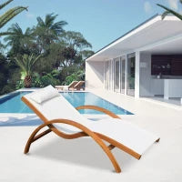 Sdraio da Giardino Ergonomica con Poggiatesta Imbottito Legno Tessuto 161 x 72 x 68 cm Crema