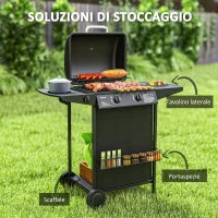 Barbecue a Gas con 3 Bruciatori Indipendenti e Coperchio con Termometro, 108x54x97 cm, Nero