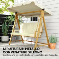 Dondolo da Giardino 3 Posti con Tettuccio Regolabile e Cuscini, 195x120x170 cm, Beige