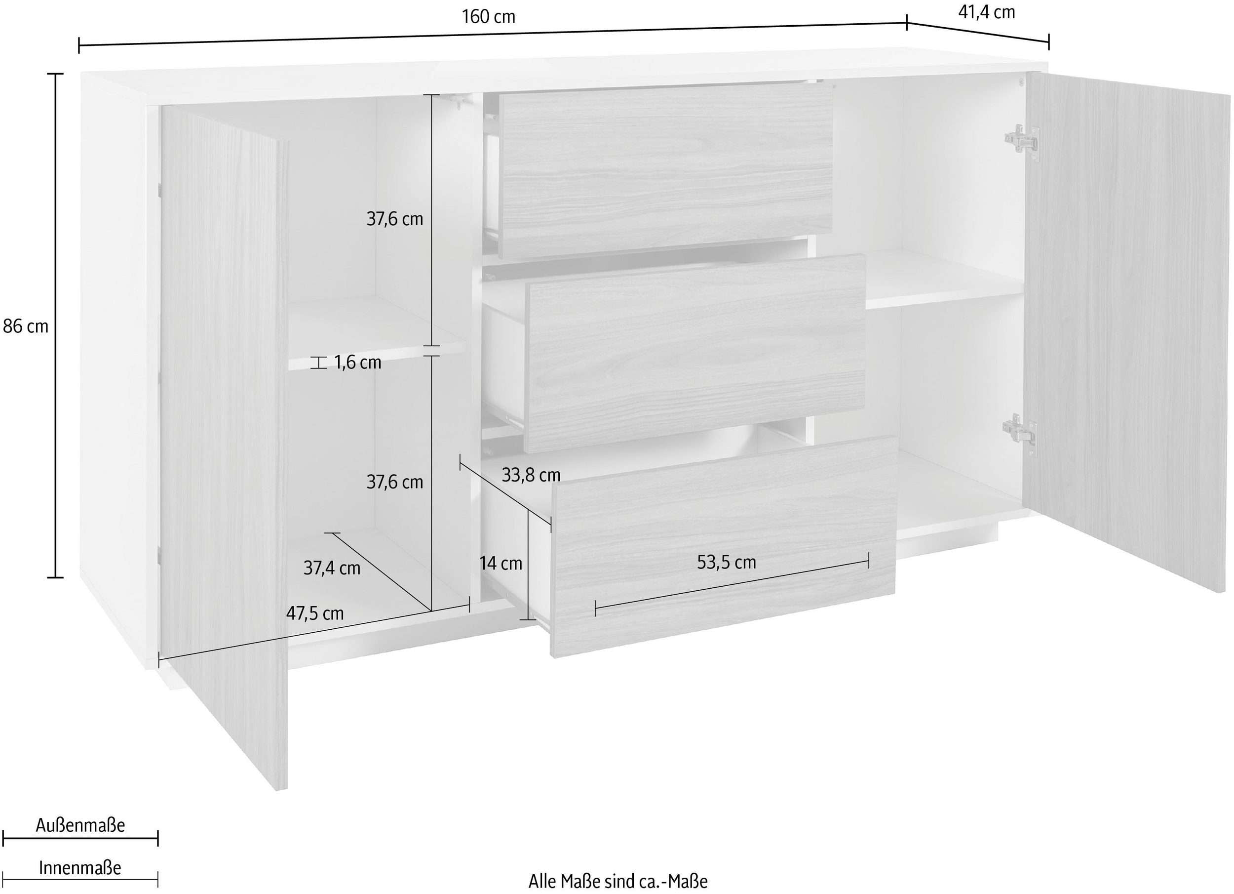 Credenza design moderno mobile soggiorno 160cm buffet Carat Report