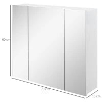 kleankin Armadietto Bagno con 3 Ante Specchiate e Ripiani Regolabili, 70x15x60cm, Bianco