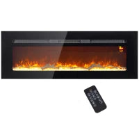 Camino Elettrico 1800W Regolabile con Telecomando, in Acciaio e Vetro Temperato, 127x15.8x45 cm, Nero