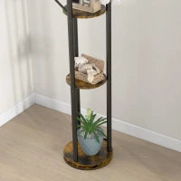 Appendiabiti da Terra Girevole con 8 Ganci e 4 Mensole in Stile Industriale, Ø30x175cm, Marrone