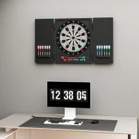 Bersaglio Freccette Elettronico con Punteggio Automatico, 12 Freccette e 6 Display, 51x6.5x57cm, Nero