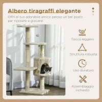 Albero Tiragraffi per Gatti con Cassetta, Pallina, Corda per Gioco e Relax, 40x40x116 cm, Beige