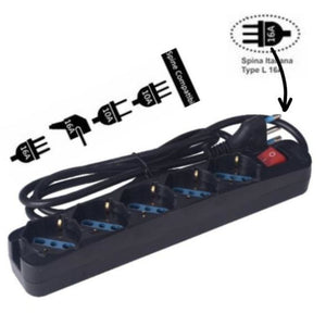 Multipresa 5 posti schuko con interrutore spina 16a colore nero