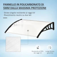 Pensilina da Esterno 75x120 cm in Policarbonato Impermeabile e Anti-UV per Porta o Finestra