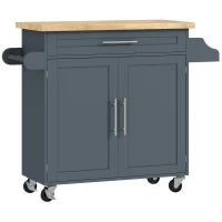 Carrello da Cucina in Legno con Cassetto, Portaspezie e Armadietto, 109x40x89 cm, Grigio e Color Legno