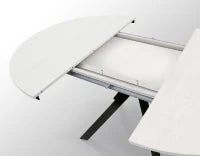 PAZZO DESIGN Tavolo Allungabile con Gambe Incrociate rotondo, Made in Italy, Basamento Nero, Bianco frassinato