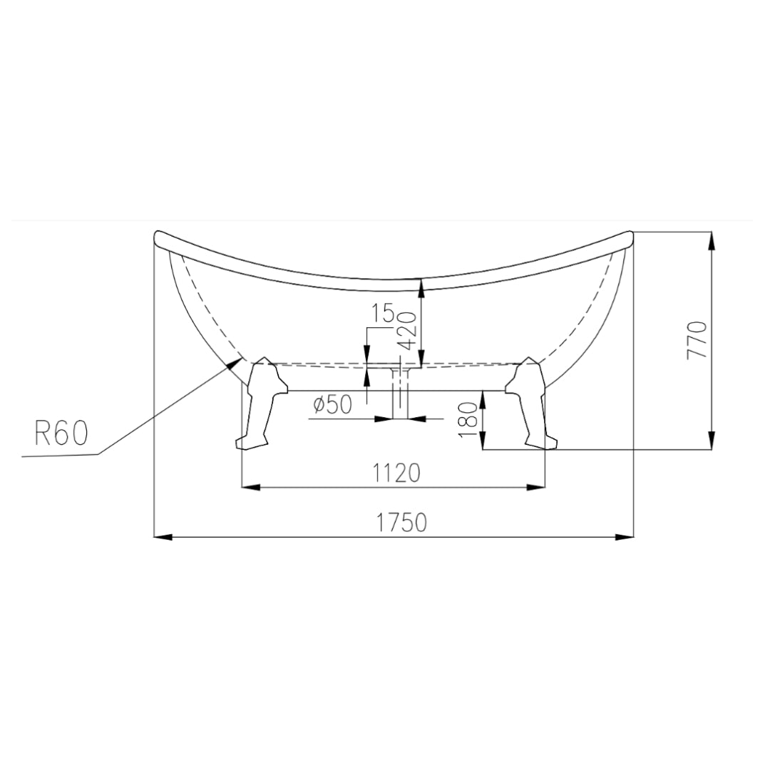 Vasca da bagno free standing da centro stanza con piedini cm 175 *** confezione 1